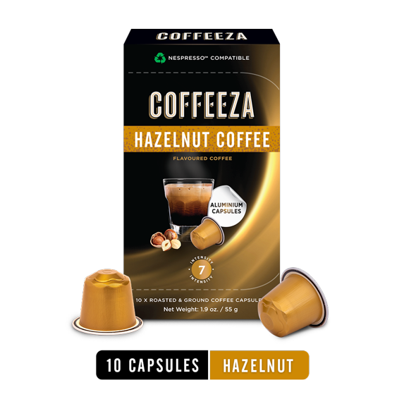 Coffeeza-Hazelnut-Flavoured-Aluminium-Coffee-Capsules-Intensity-7-Nespresso-Compatible-100-Arabica-Coffee-Pods-Box-of-1-10-Capsules_50ccb7c7-84f4-47ae-819a-e97a56b98bae.dd0e1ebf6a22ff1f234c753d2f052c34 Flavored Capsules – Hazelnut - Image 1